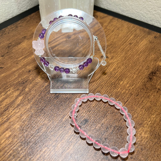 Hello Kitty Sanrio amethyst faceted rose quartz crystal bead bracelet set Shuga Company Shuga Gems gift idea