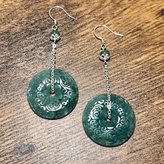 silver 925 jade carved pi donut earrings Shuga Company gift idea