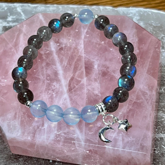 Shuga Gems Shuga Company crystal bead bracelet AAA labradorite aquamarine silver 925 charm moons star