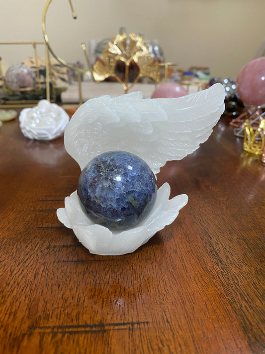 luminous stone carved sphere stand holder wings glow in the dark gift 