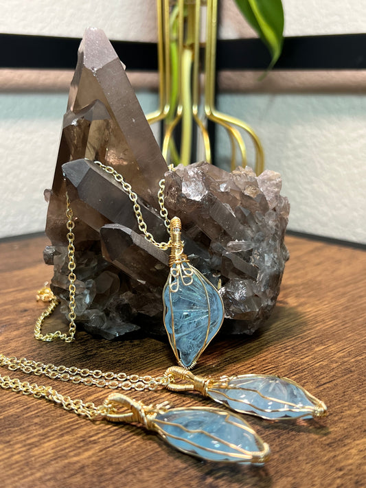 aquamarine butterfly wing gold wrapped pendant Shuga Gems gift idea