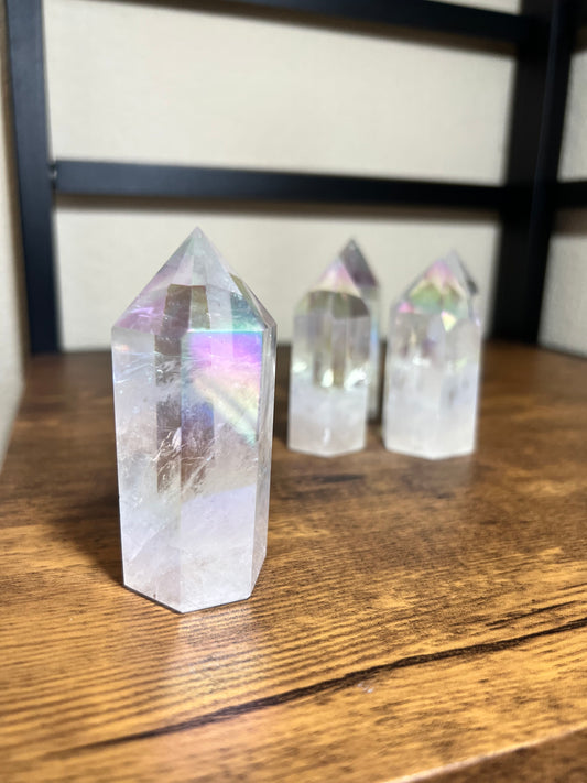 aura clear quartz point tower rainbow angel shuga gems gift 