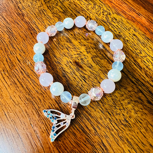 Shuga Gems Shuga Company crystal bead bracelet aquamarine rose quartz pearl rose gold mermaid tail charm gift idea