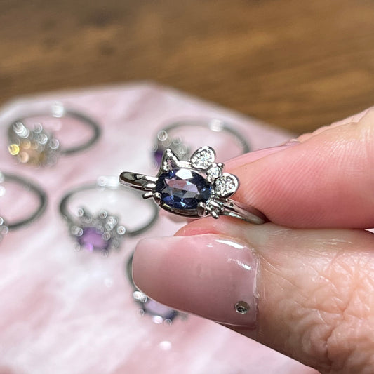 Hello Kitty Adjustable Crystal Rings silver plated white copper Shuga Gems Shuga Company gift idea